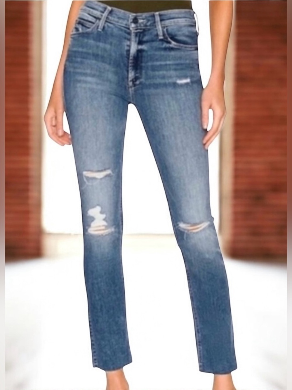 MOTHER The Mid Rise Dazzler Ankle Fray Jeans